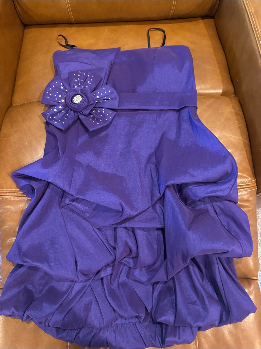 Girls Royal Purple Flower-Accent Party Dress
